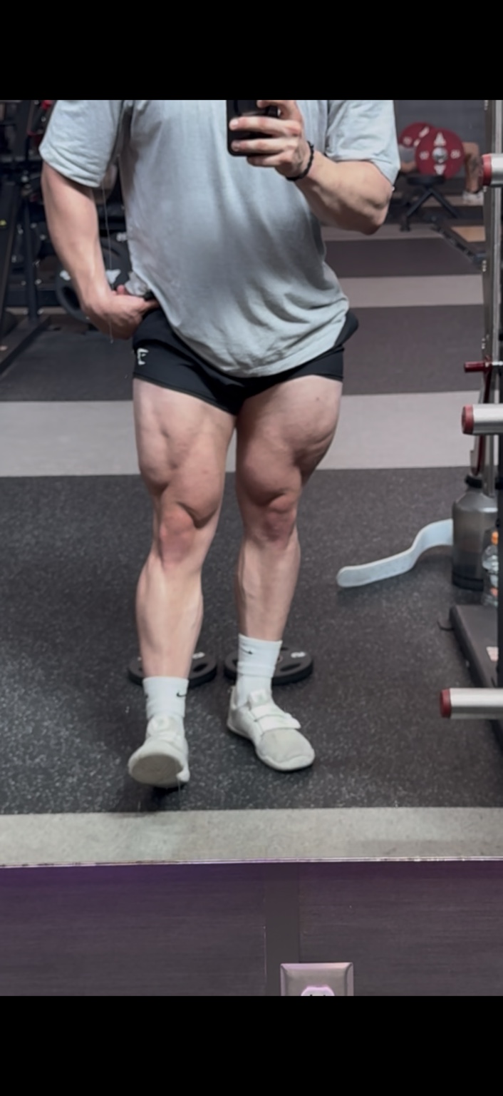 Joey showing leg development in the gym